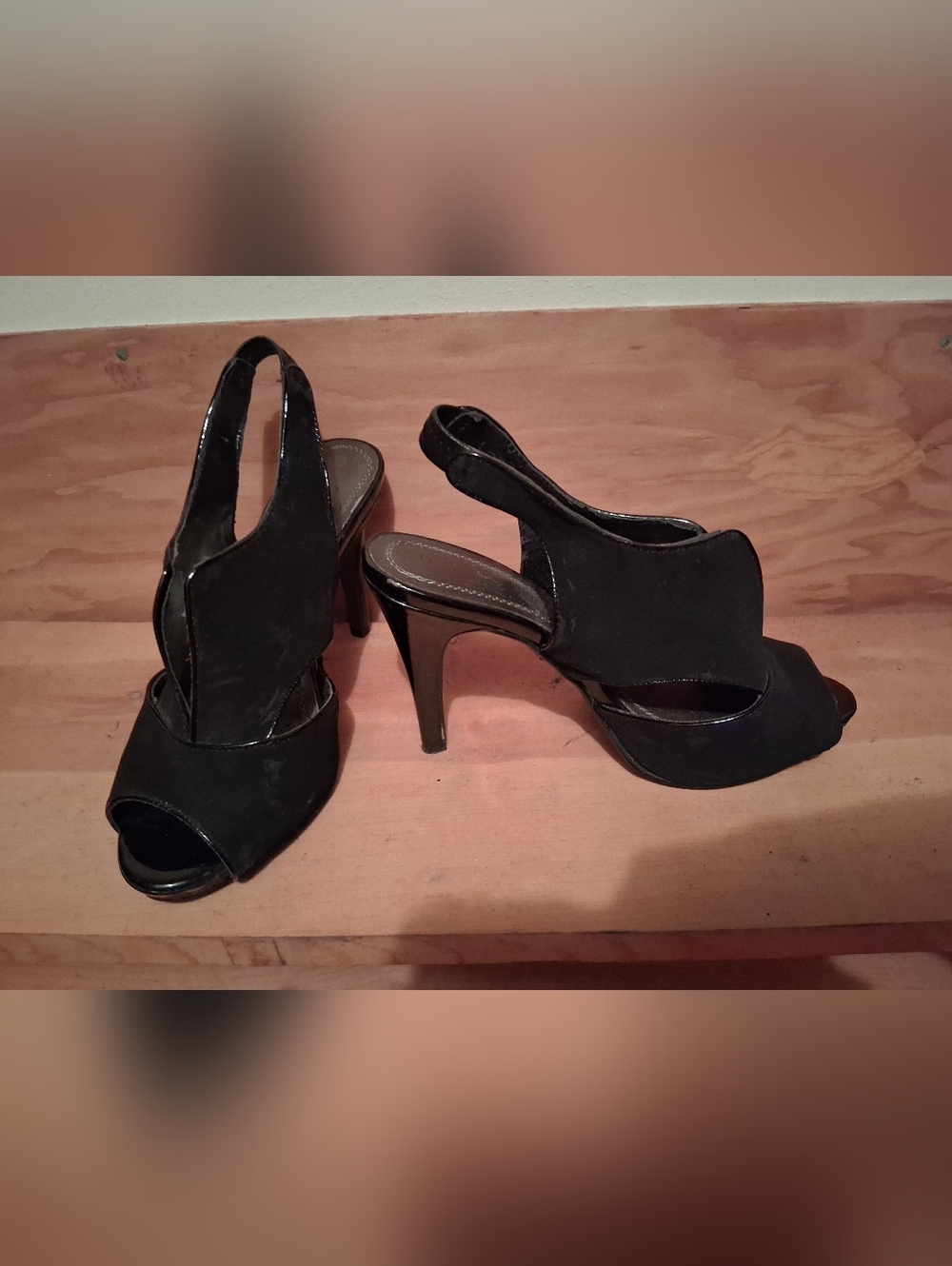Black Peep-Toe Slingback Heels